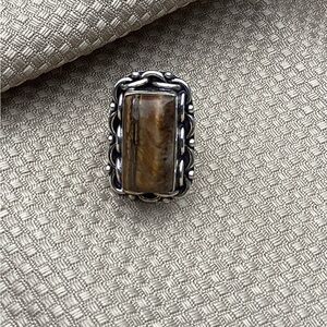 LG TIGERS EYE GEMSTONE RING STERLING SILVER OVERLAY 925 Size 8